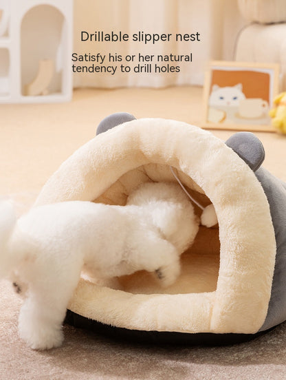 Snuggle Paws: Round Ears Warm Slippers Nest for Dogs