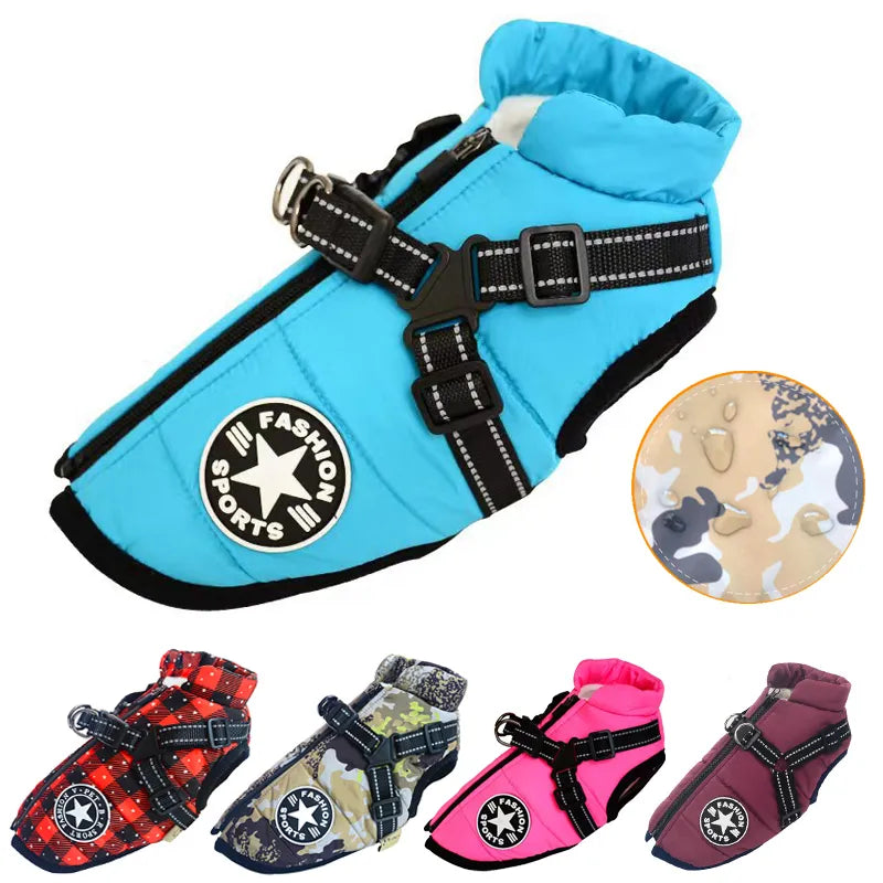 Adventure Ready: Waterproof Winter Warm Dog Jacket with Harness